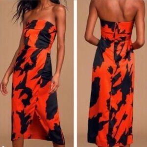 Lulus Red and Black Strapless Midi Dress